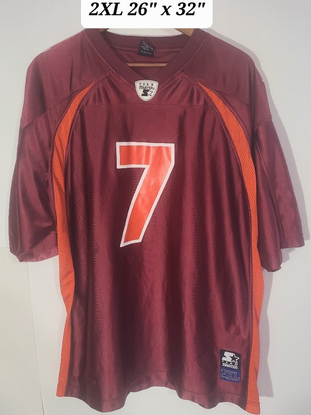 Vtg Y2K Team Starter Virginia VA Tech Hokies Vick # 7 Maroon/Orange 2XL Jersey